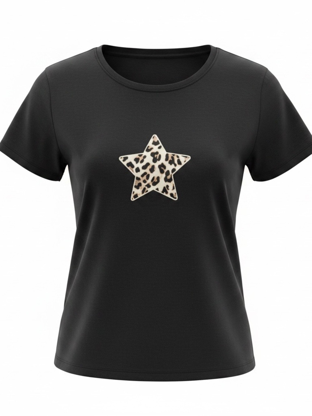 Women's Black Short-Sleeve Tee with Leopard Star